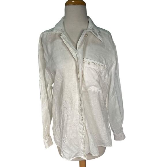 Vintage Courtenay 100% Linen Beach Light Weight Long Sleeve Size 10 Button Down - Picture 1 of 11